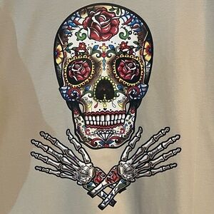 Colorful sugar skull with hands. NWOT